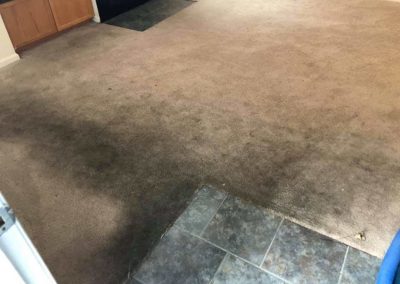 Dirty carpet near tiled floor corner