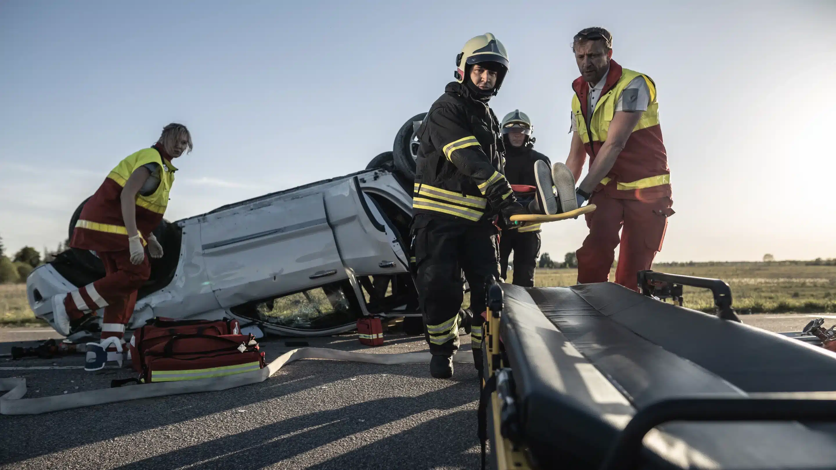 Firefighter at the scene of a car accident.