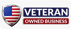 Veteran owned business badge with American flag